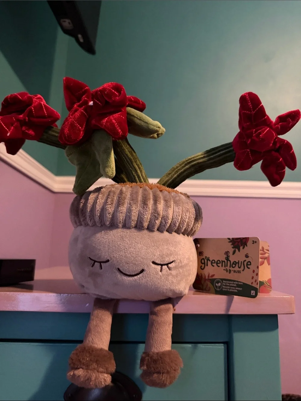 Plush Flower Pot with Red Blooms